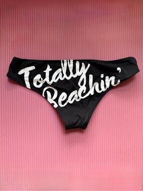 Victoria's Secret Black Bikini Bottom with White 'Totally Beachin'' Script